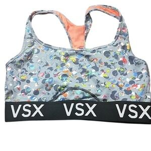 Victoria Sport VSX Sports Bra Gray Multicolor Circles Print‎ Racerback M